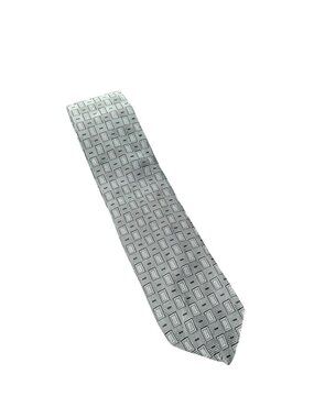 Stefano Conti Mens Black Silver Geometric 100% Italian Silk Tie Vintage Retro